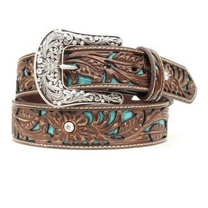 Ariat Brown Genuine Leather Belt with Silver Buckle and Swarovski Crystals